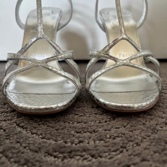 Christian Louboutin Tangueva Alta 100 Metallic Leather Sandals Silver Size EU 40 - Picture 6 of 16